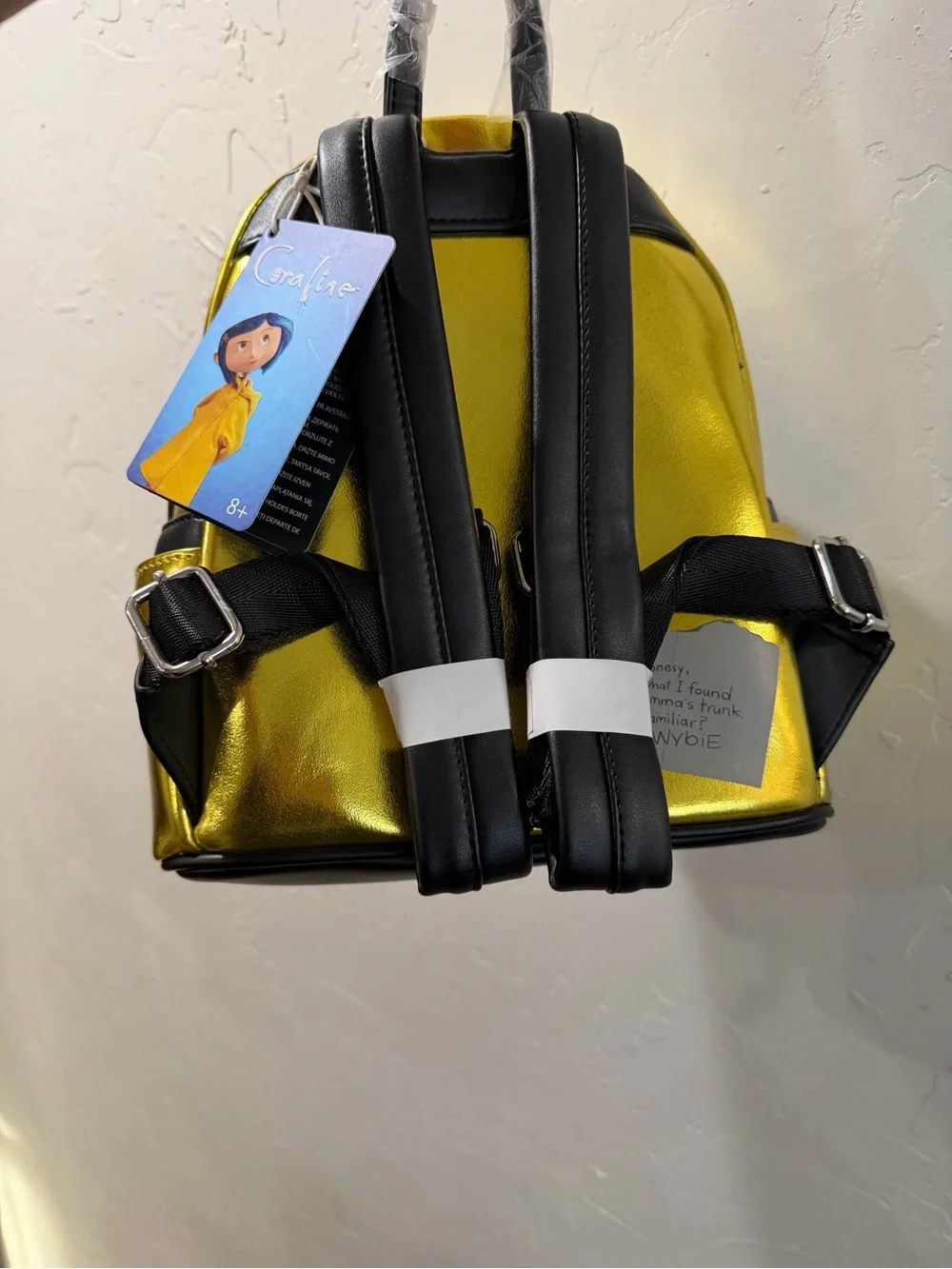 Loungefly Metallic Gold Coraline Mini Backpack with Blue Hair
